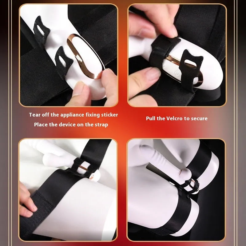 Black knitted belt adult strap toy with appliance strap accessory for women