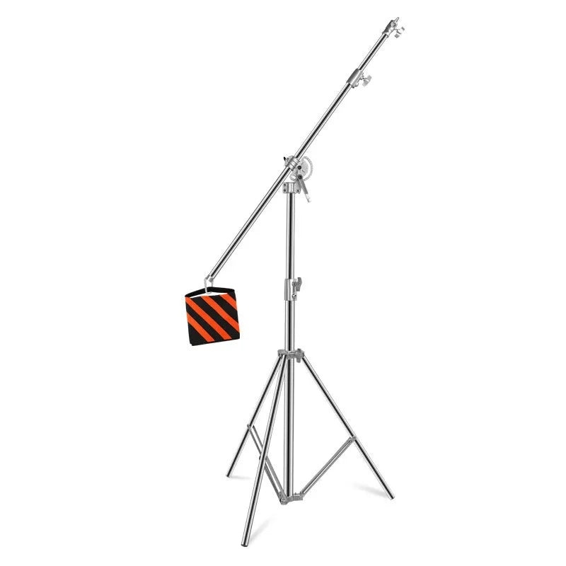 Silver stainless steel cross arm ceiling lamp rack with adjustable height for lighting equipment storage