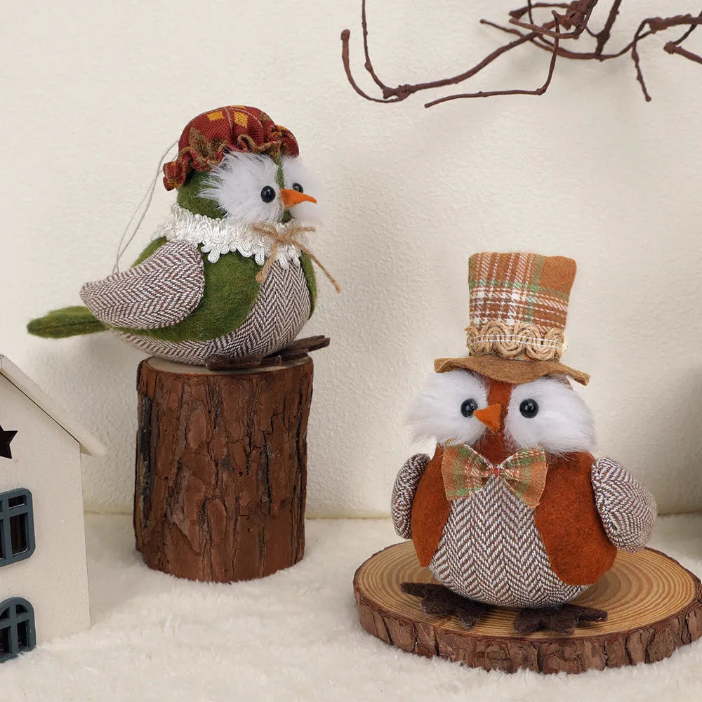 Thanksgiving owl and harvest bird polyester cloth desktop pendant ornament in orange or green colour