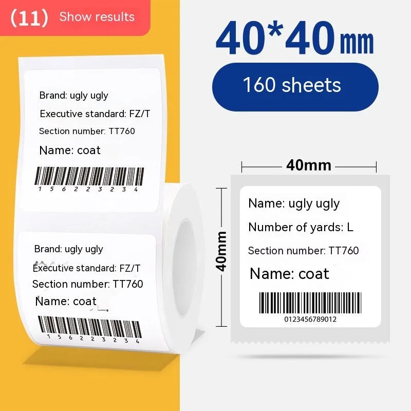 Roll of 160 white 40x40mm thermal synthetic paper labels with bright film finish for retail price tagging