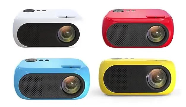 M24 micro mini portable projector in gold or white with UK, US, and EU plug options