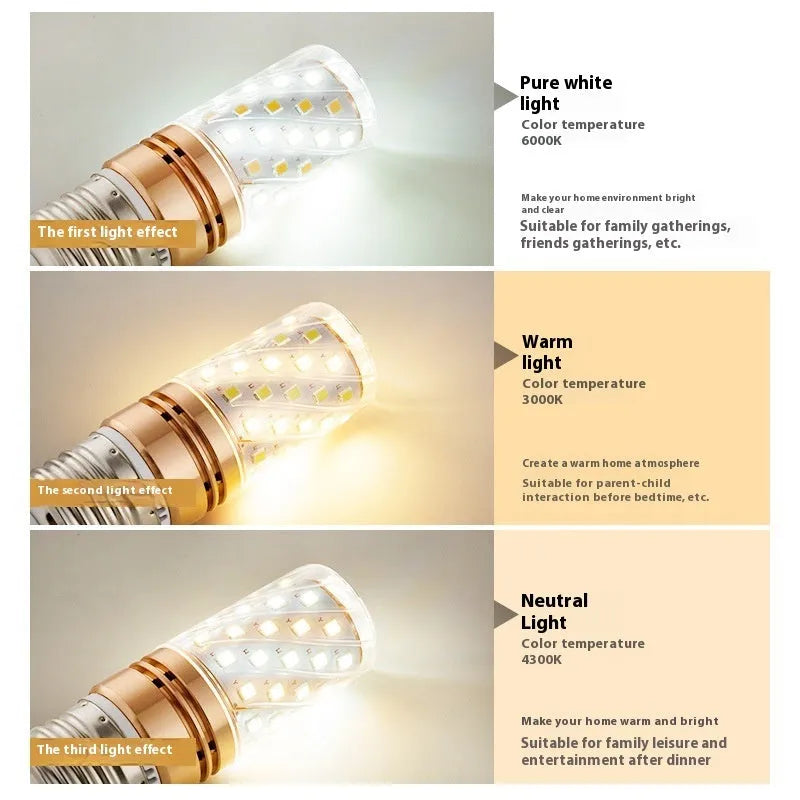 Household E14 E27 LED screw bulb with three colour options and rechargeable lithium battery