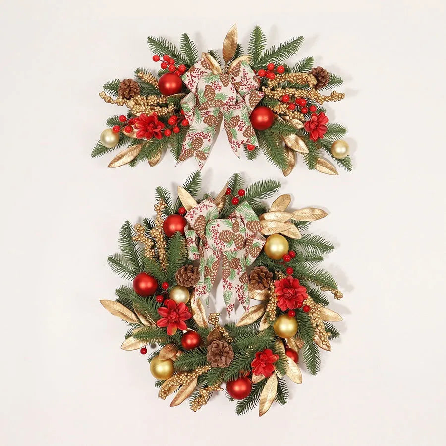 Artificial plastic Christmas garland with American country style design displayed on staircase