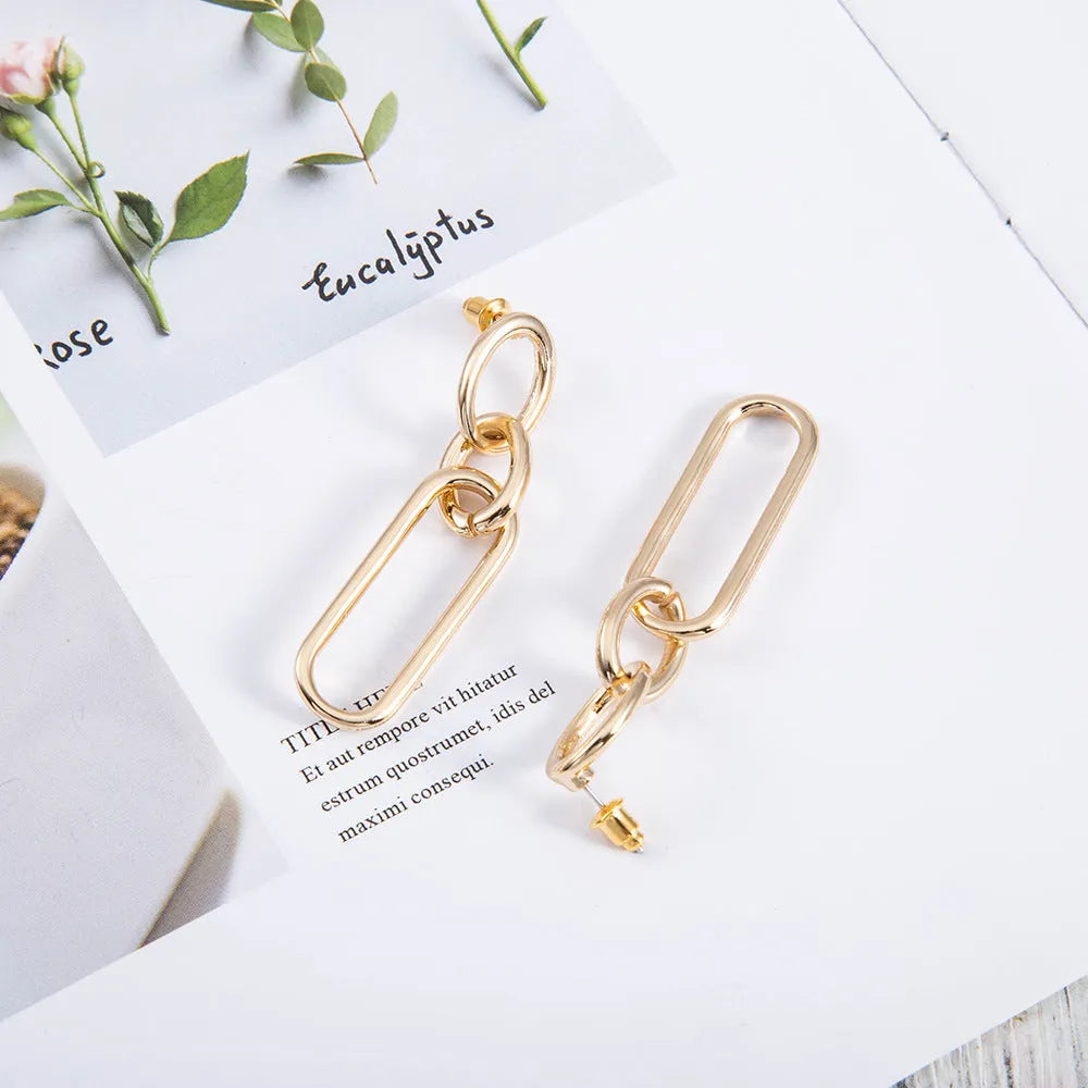 Sterling silver colour geometric hoop earrings with ring and line design for women