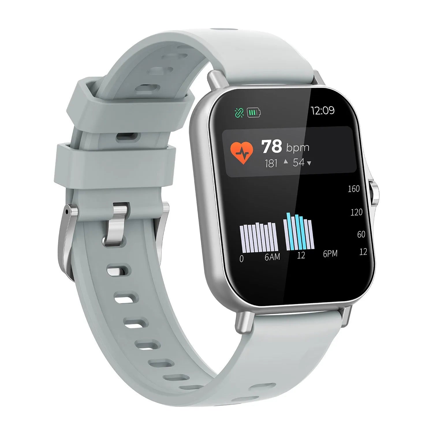 W10 Bluetooth smart watch with heart rate monitoring on wrist showing curved touch screen