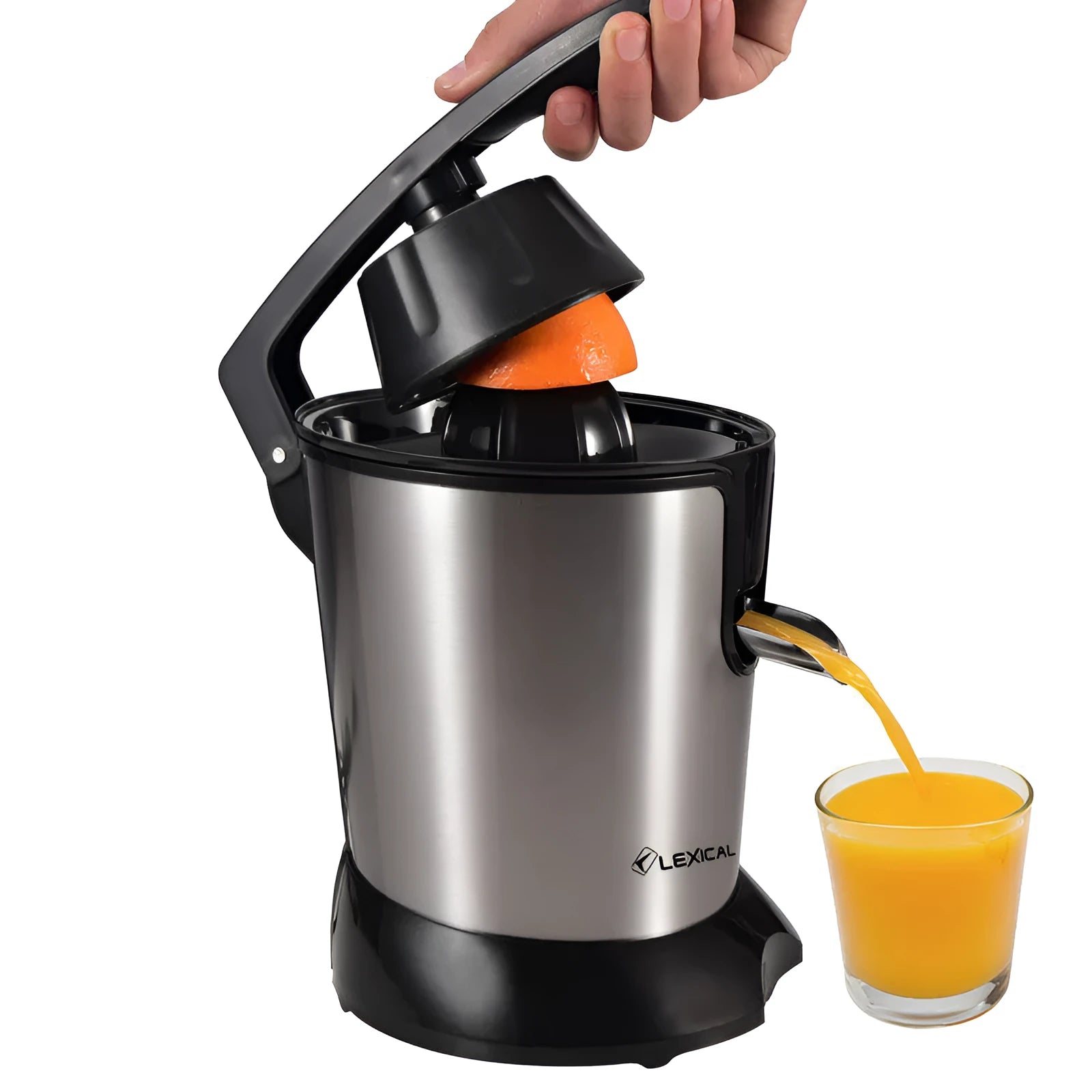Stainless steel citrus juicer for lemons and oranges with vertical screw rod mechanism