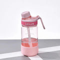 Cartoon pattern heat-resistant plastic straw cup in grey, green, or pink, showing 520ml, 780ml, and 1000ml size options.