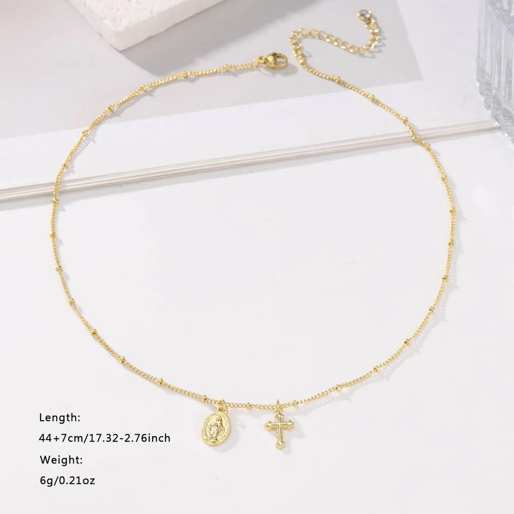 Geometric cross Virgin Mary necklace in 18K gold colour for women