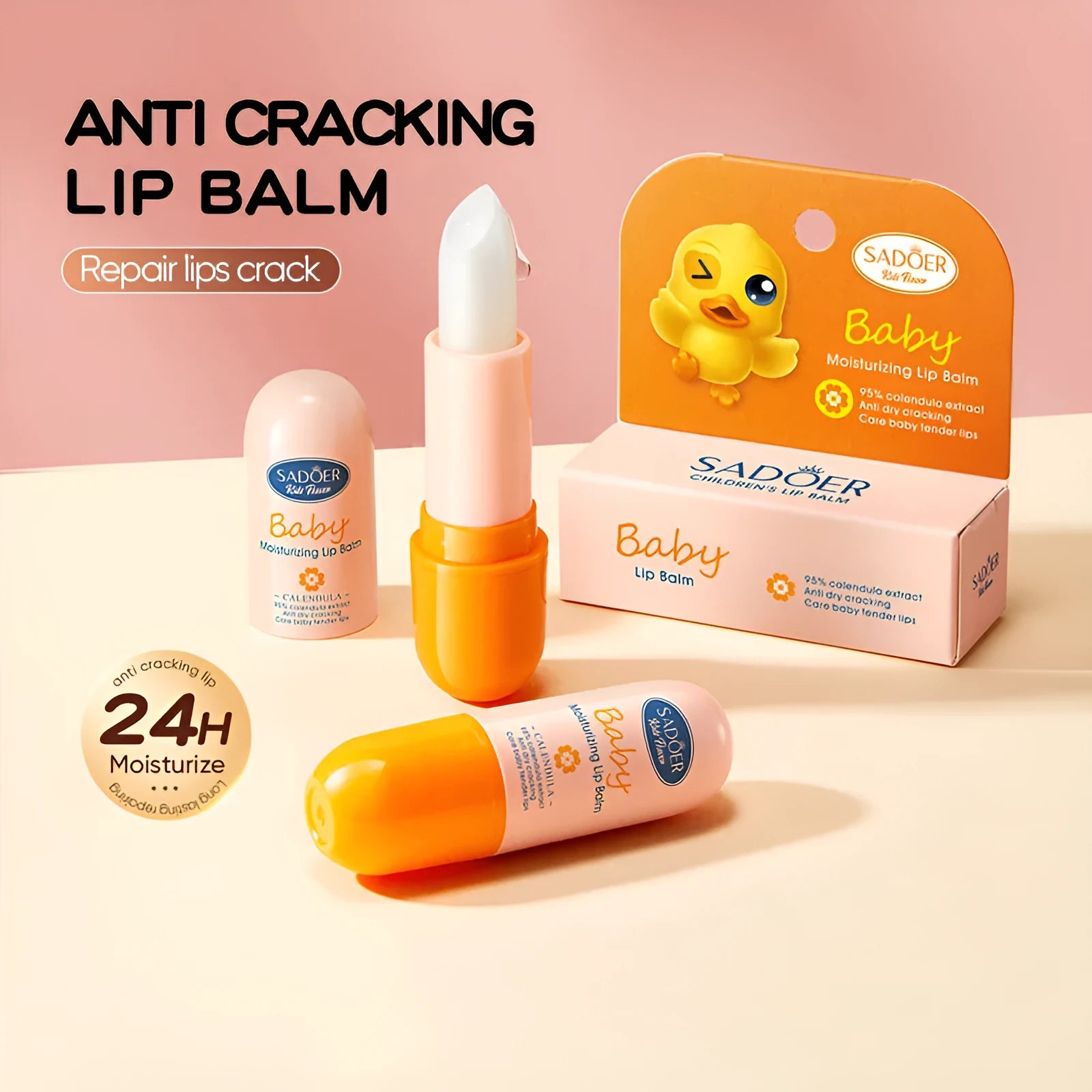 Anti-chapped moisturising lipstick in multiple flavour variants with hyaluronic acid and vitamin E