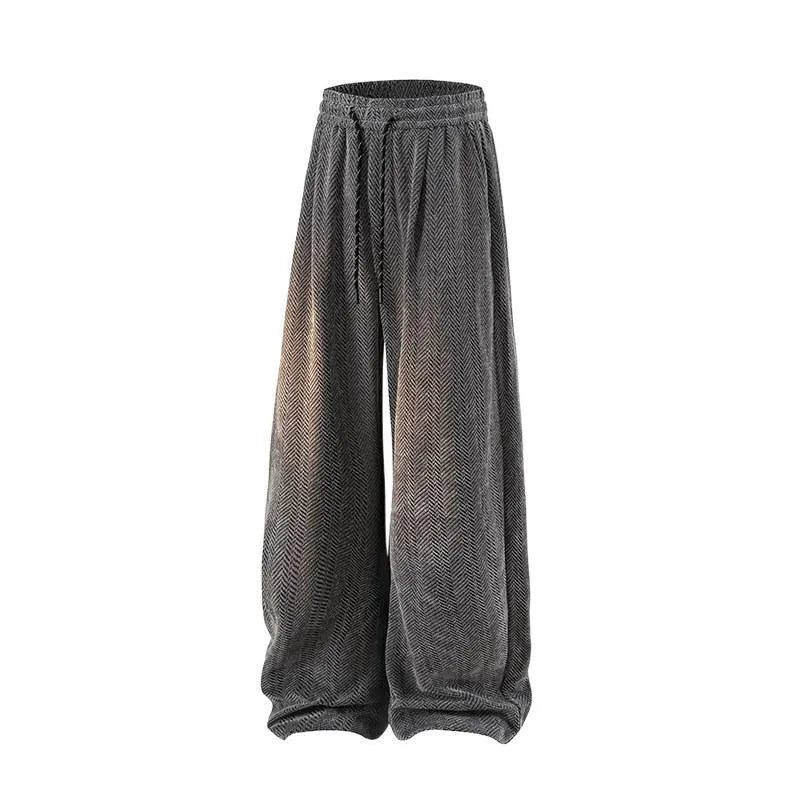 Fleece-lined straight-leg trousers in lightweight polyester with elastic waist for plus-size casual wear