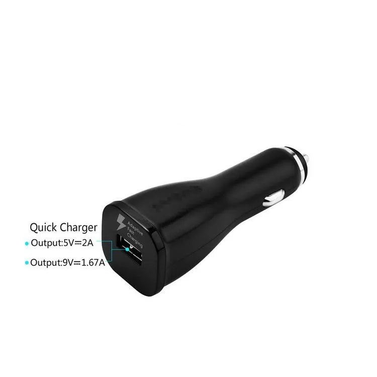 White single port QC2.0 fast car charger with compact rectangular design