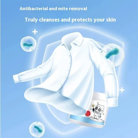 Bottle of biological enzyme bubble powder laundry detergent for stain removal on down jackets and wool.