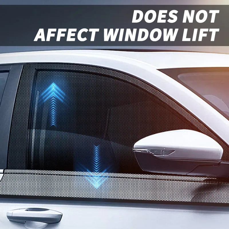 Non-woven fabric mesh car side window sun shade with elastic edge for front and rear windows.