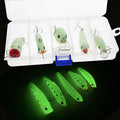 Set of five 3D fluorescent simulation hard bait fishing lures with luminous properties for predator fishing