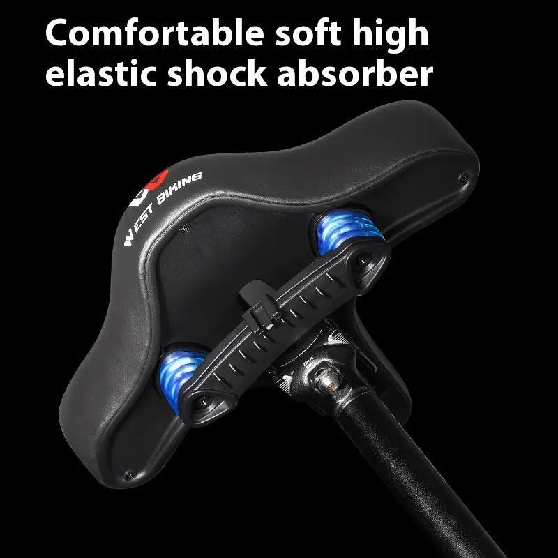 Black leather bicycle seat cushion with polyurethane foam padding for shock absorption