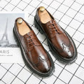 Men's black and brown brogue business shoes with round toe and PU leather upper