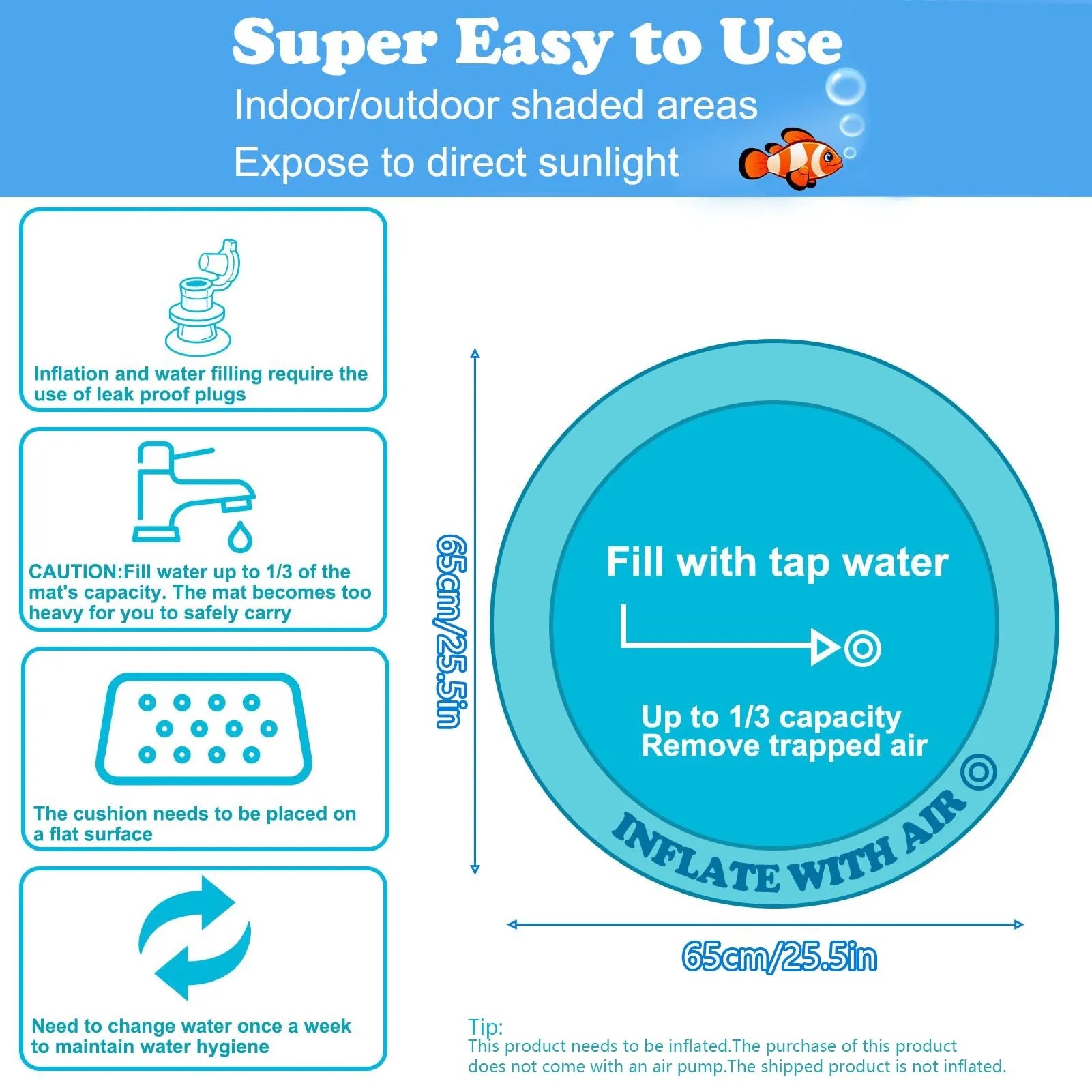 Thickened PVC water sensory playmat for cats and dogs with floating fish toys in ocean theme design