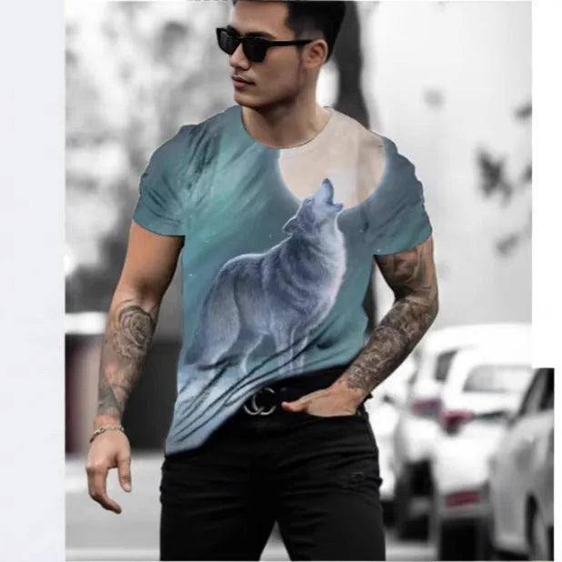 Retro 3D animal print men's short-sleeved T-shirt in lightweight polyester bird eye cloth
