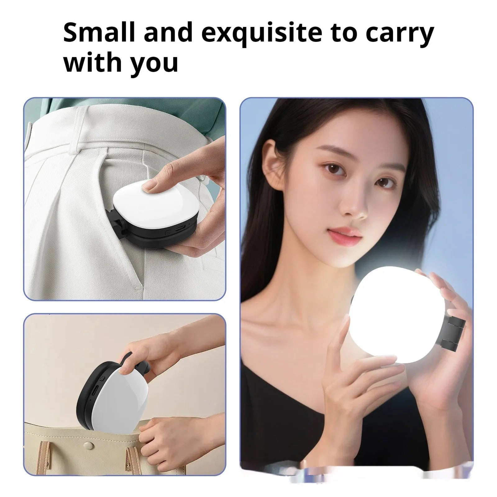Black mobile phone magnetic selfie fill light with adjustable three-colour temperature settings