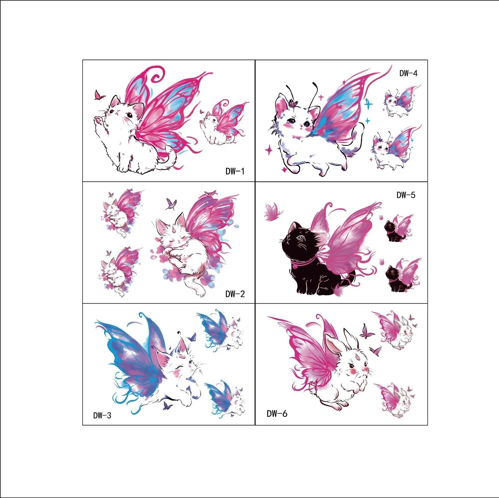 Angel cat pattern temporary tattoo sticker sheet 11x7.8cm on white background