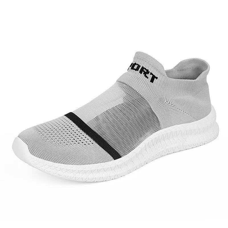Flyknit woven sports sock shoes in khaki colour with lace fastening and breathable hollow construction