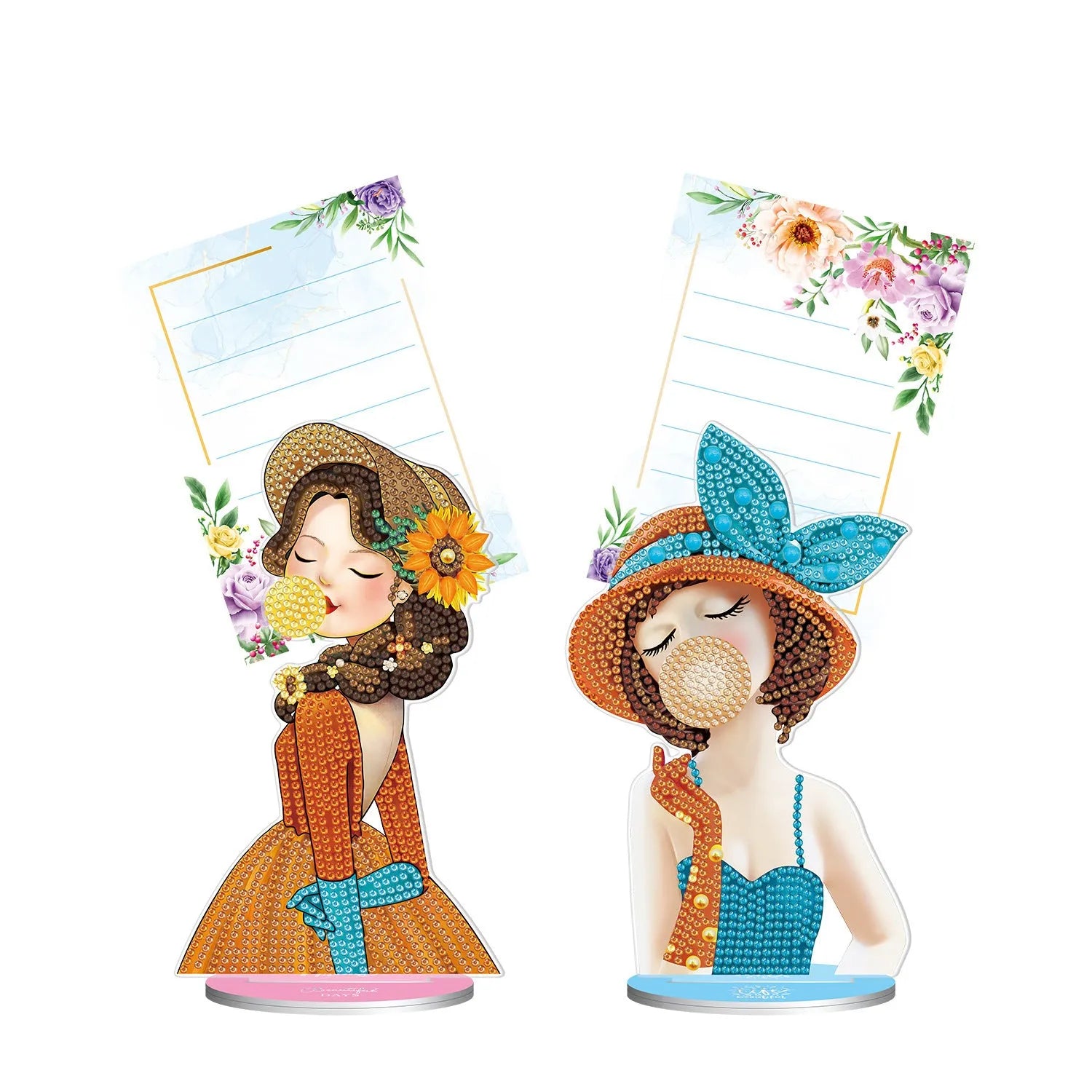 Handmade diamond painting desktop decoration with note clip on restaurant table