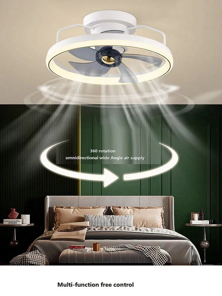 Modern simple style ceiling fan lamp with integrated light and five blades.
