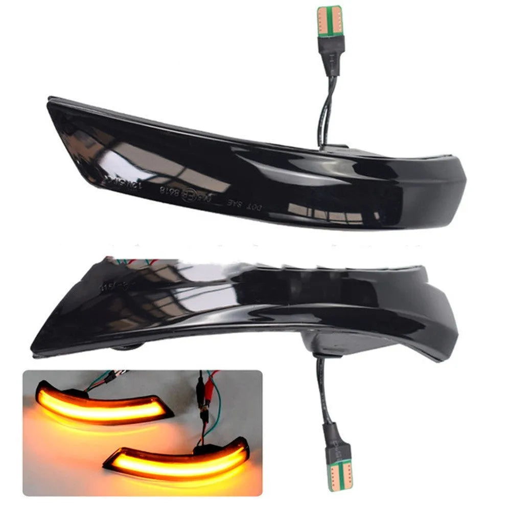 Ford Focus and Mondeo rearview mirror LED waterfall light in blue and yellow two-tone or single yellow.