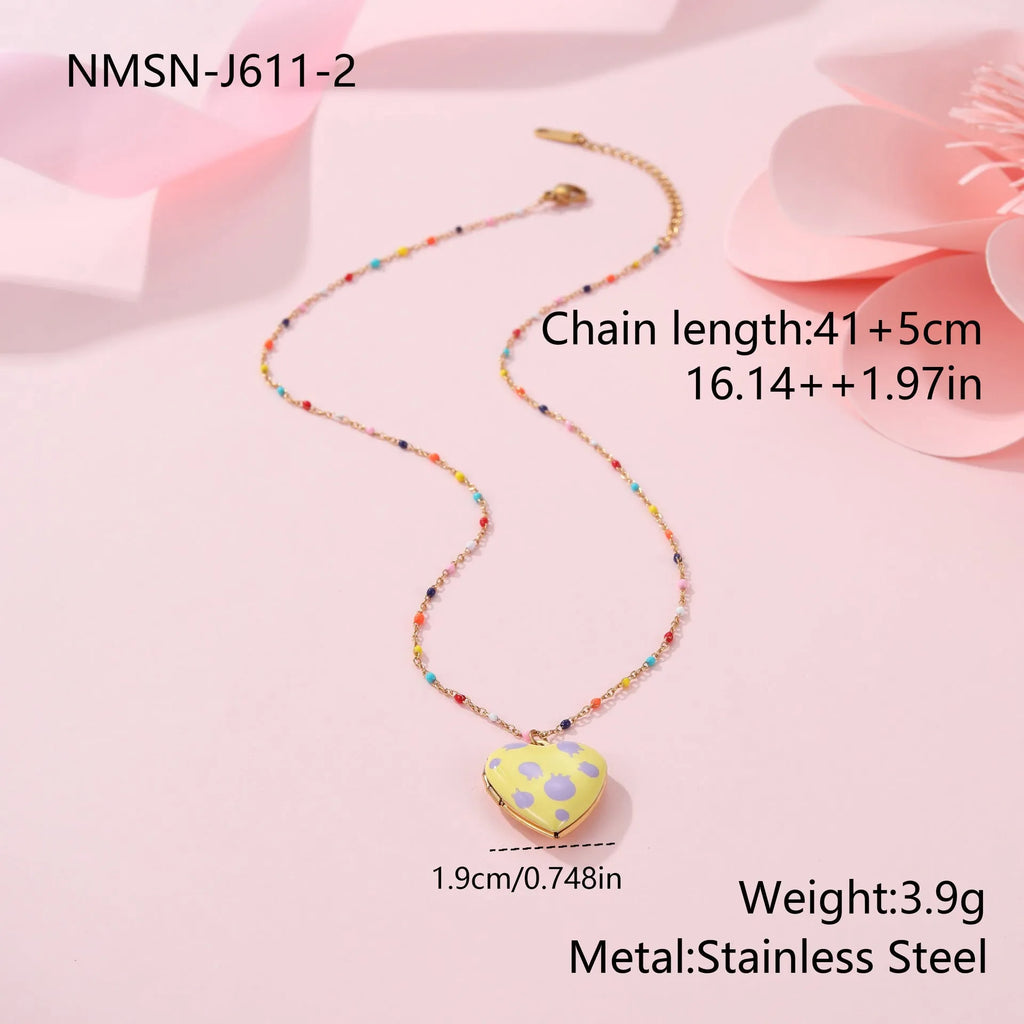 Gold-plated stainless steel necklace with fruit-shaped pendant on adjustable chain