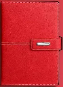 A5 notebook with PU leather cover in various colours including black, red, green, blue, and orange