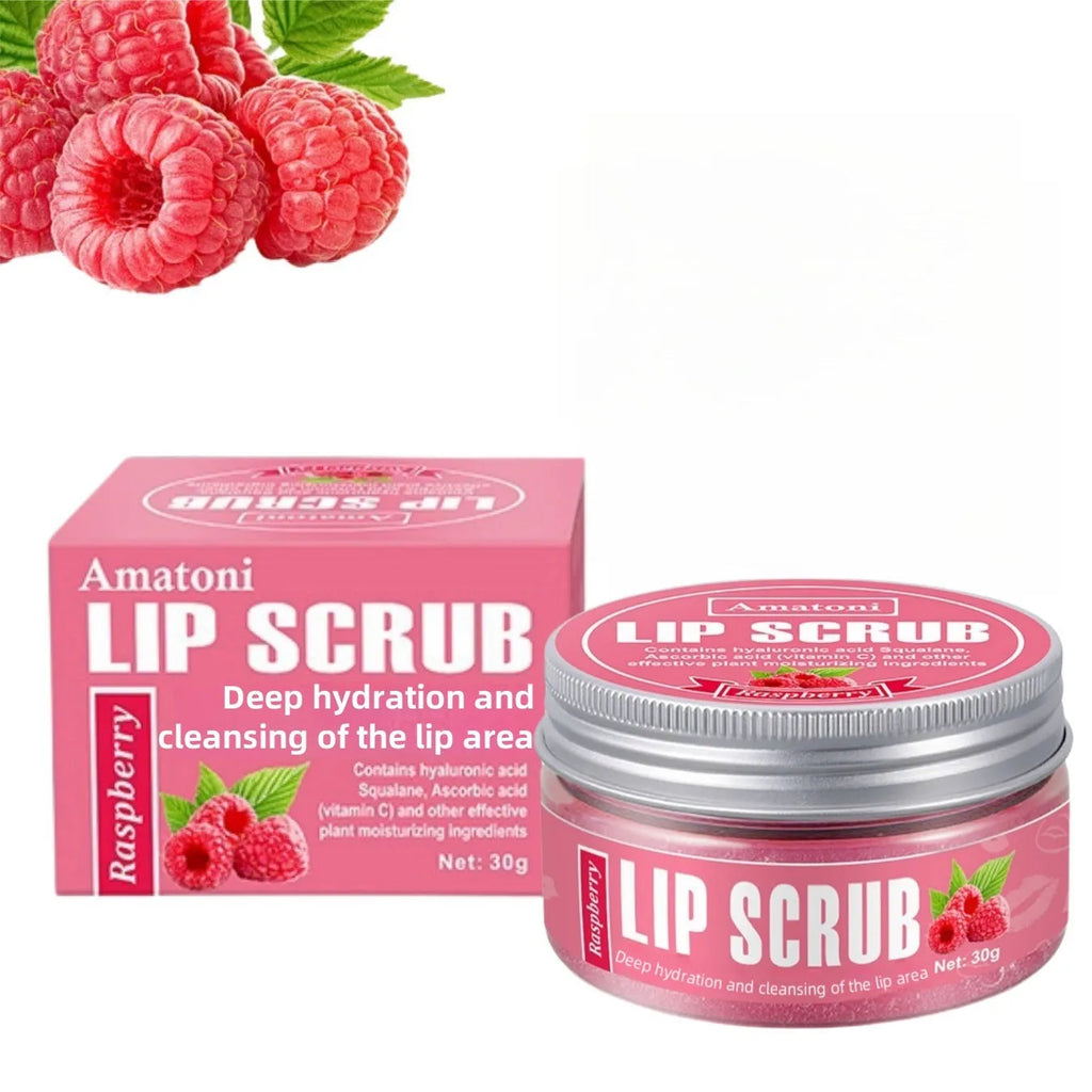 Amatoni lip scrub cream pot in fruit flavours for exfoliating and moisturising lip care