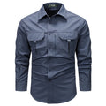 Men's long-sleeved solid colour casual shirt in khaki, regular fit, nylon-blend fabric