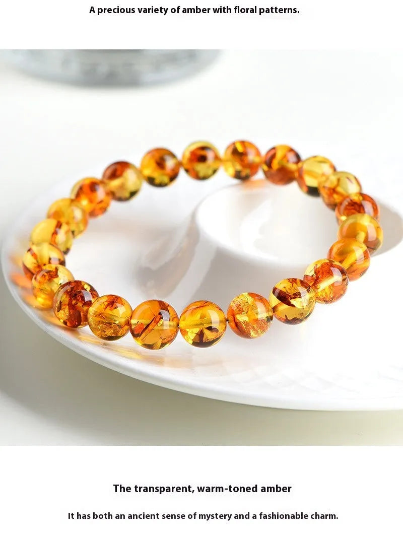 Natural yellow piebald amber bracelet with geometric beads for water purification