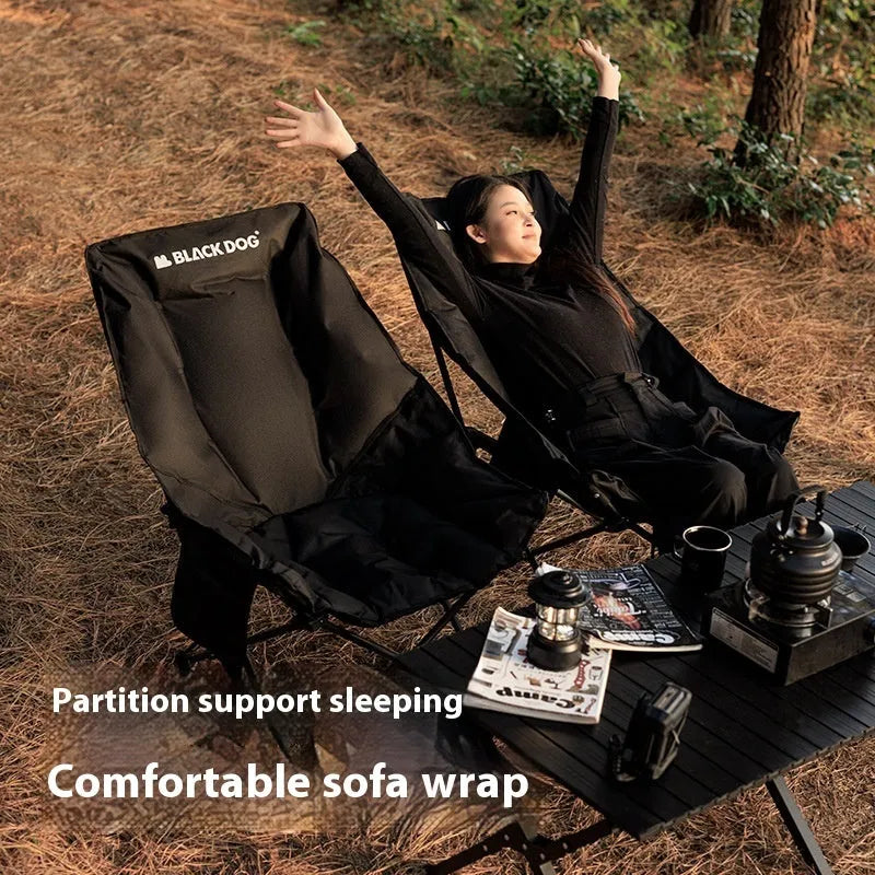 Night Black folding camping recliner chair with removable cover, shown in a portable stool design.