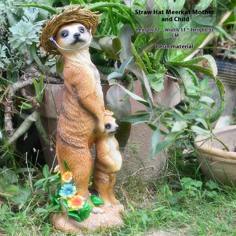 Three straw hat mongoose resin ornaments for garden and bonsai decoration