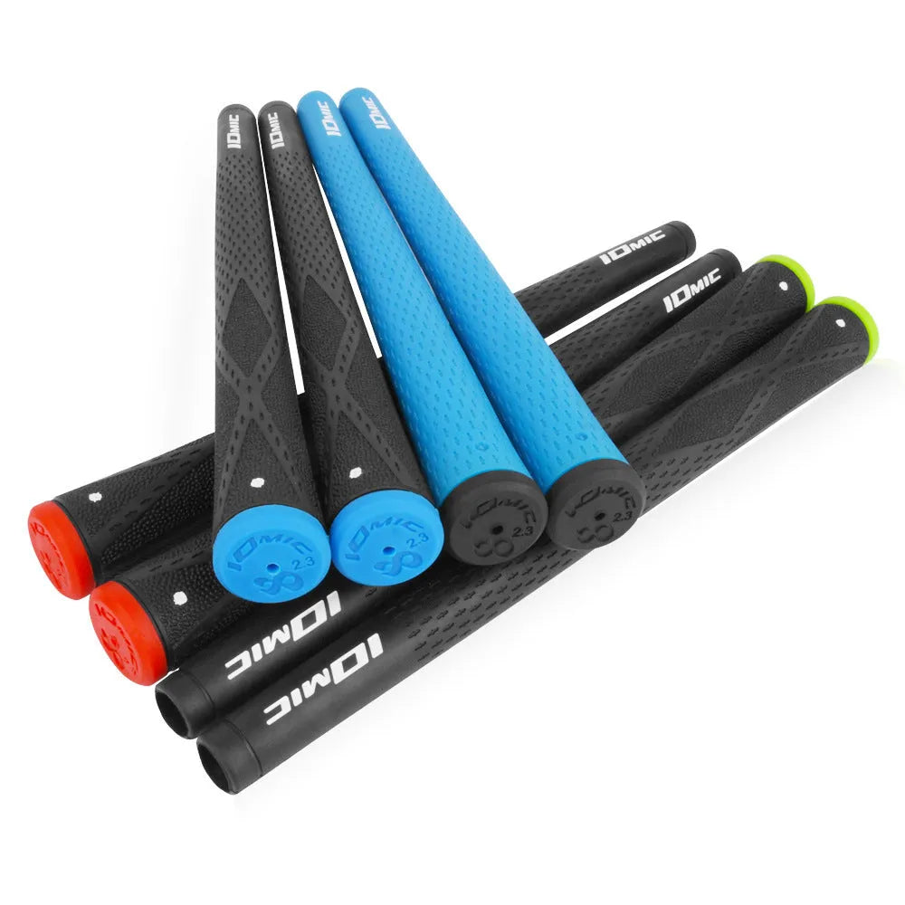 TPE material golf club grip in various colour options including pink, red, blue, white, and black.