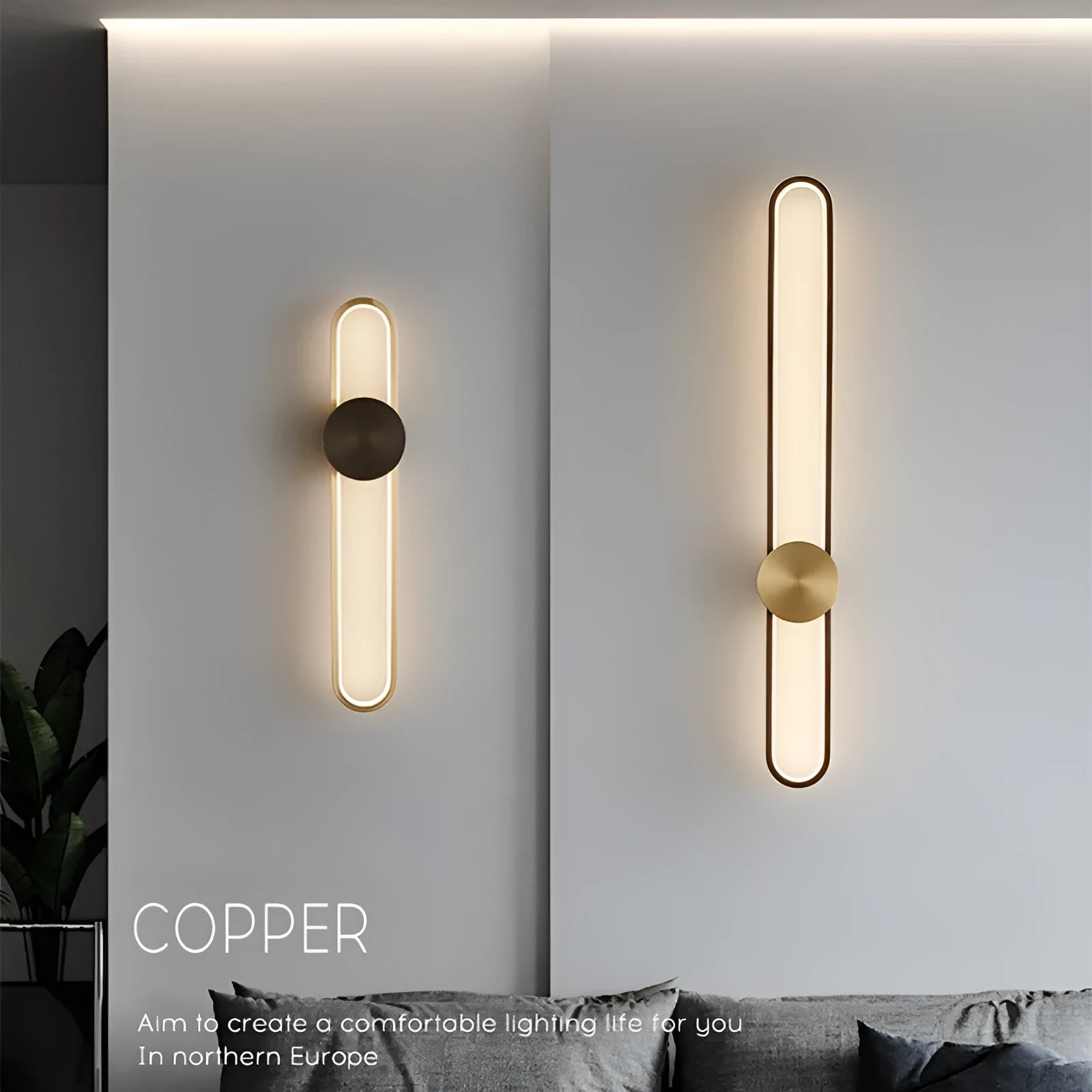Modern minimalist wall lamp with metal shade in round black finish