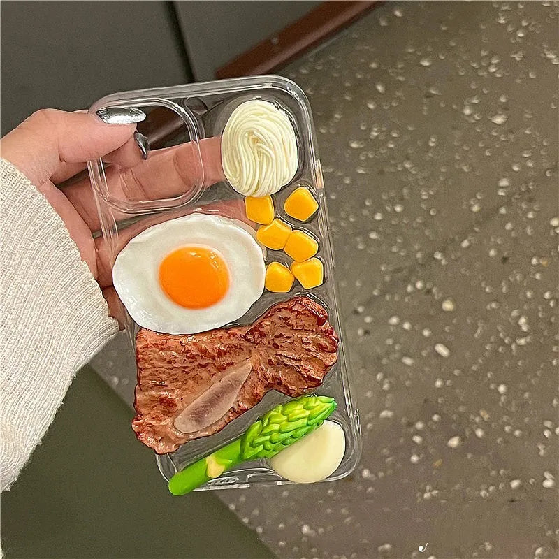 Creative three-dimensional steak omelette epoxy phone case for iPhone, anti-fall protective cover