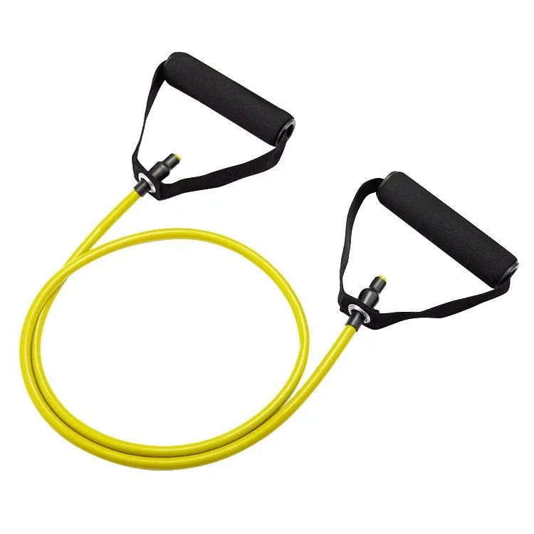 Yellow, green, red, blue, and black TPE chest expander tension rope for adjustable fitness training.