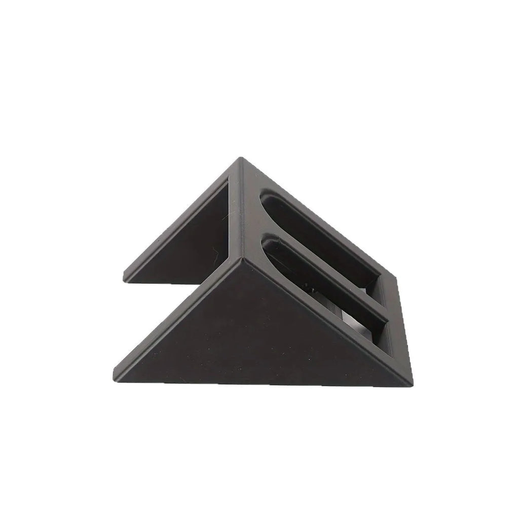 Black plastic pistol display stand with a punk-style design for gun replicas.