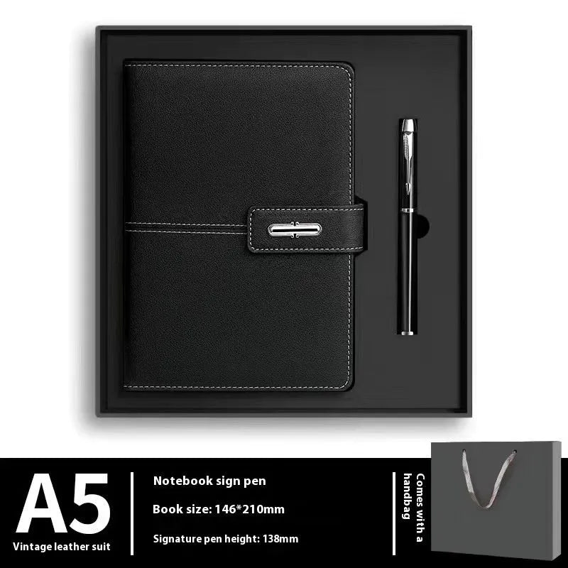 A5 notebook with PU leather cover in various colours including black, red, green, blue, and orange