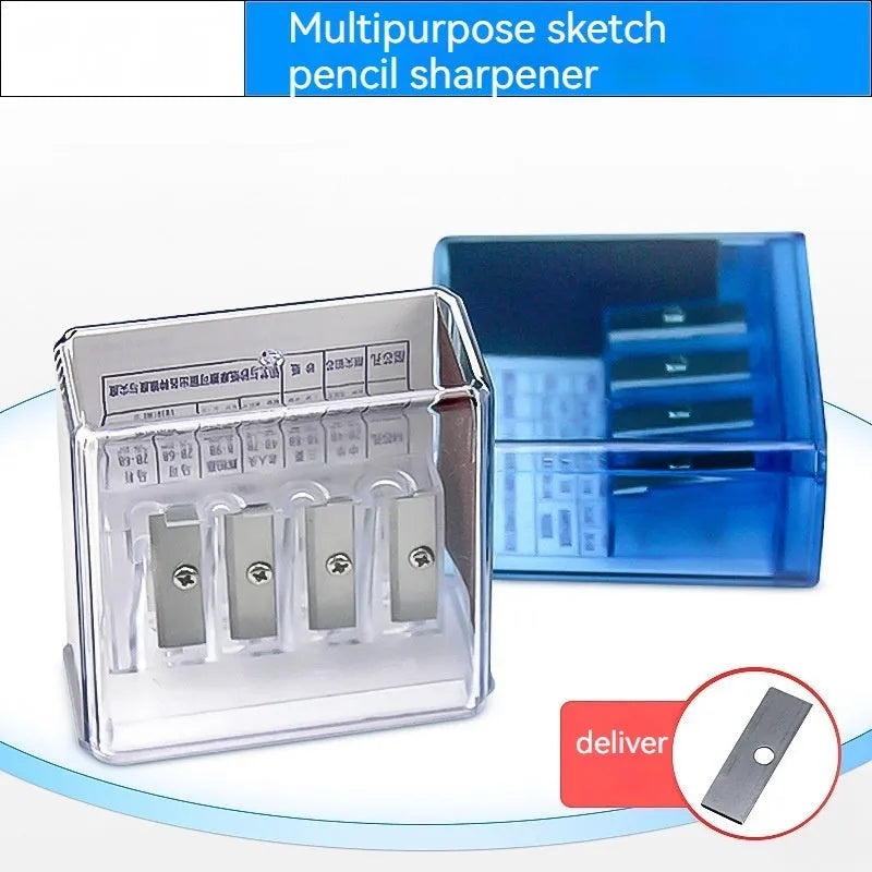 Geometric four-hole pencil sharpener with blades and screwdriver for art pencil maintenance