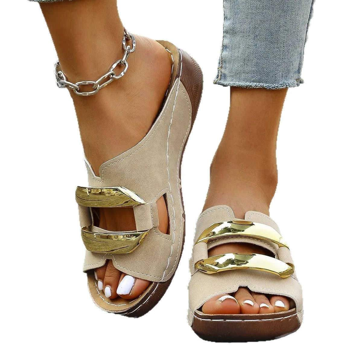 Adult roman style platform sandals in white black khaki sea blue colours with rubber sole