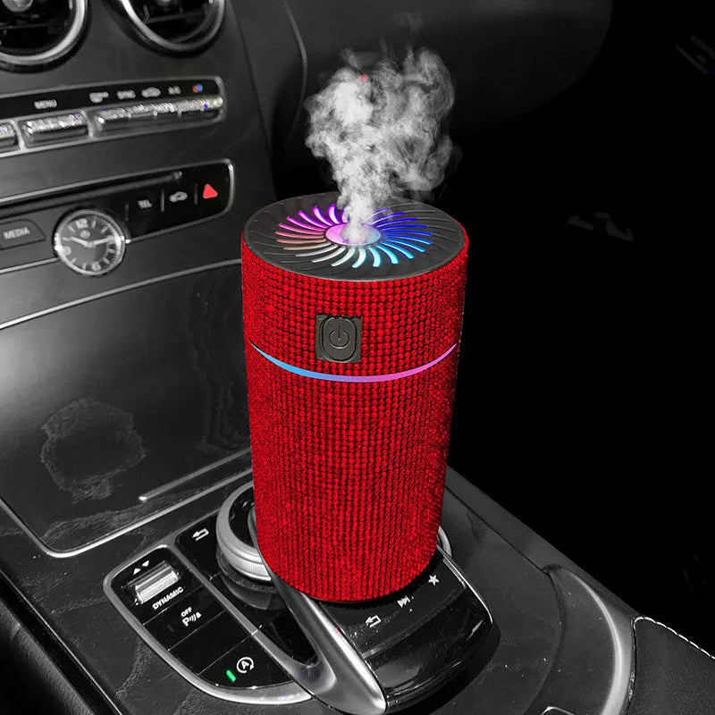 Car mounted air purification humidifier in choice of seven coloured diamond finishes with USB power cord