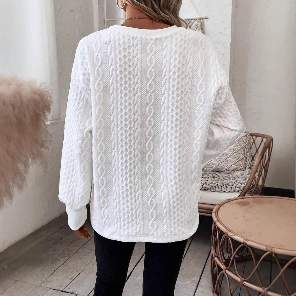 Milky white Japanese Korean casual loose T-shirt with 3D pattern long sleeves