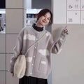 Women's blue cloud pattern cardigan sweater coat with loose fit and long sleeves