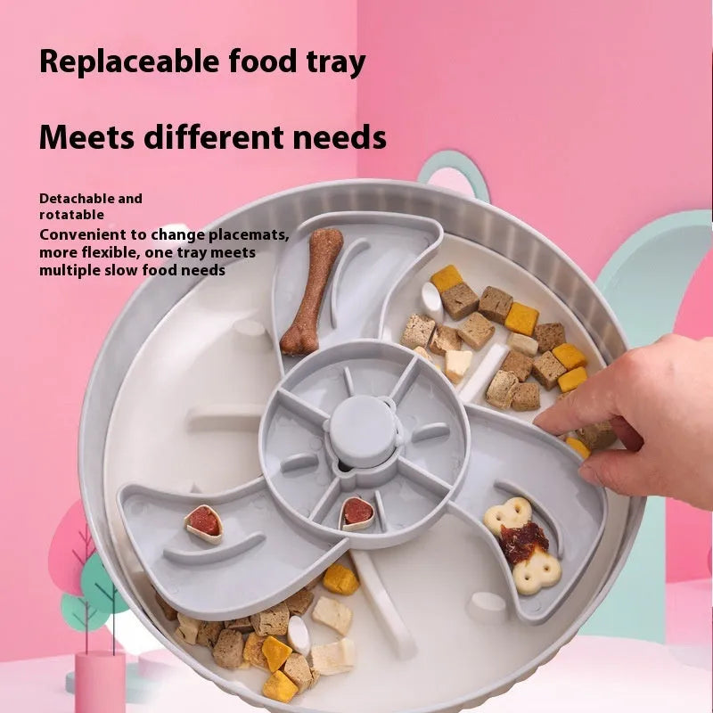 Pet feeding bowl with rotating slow food mat and anti-choke silicone pad in multiple colour options