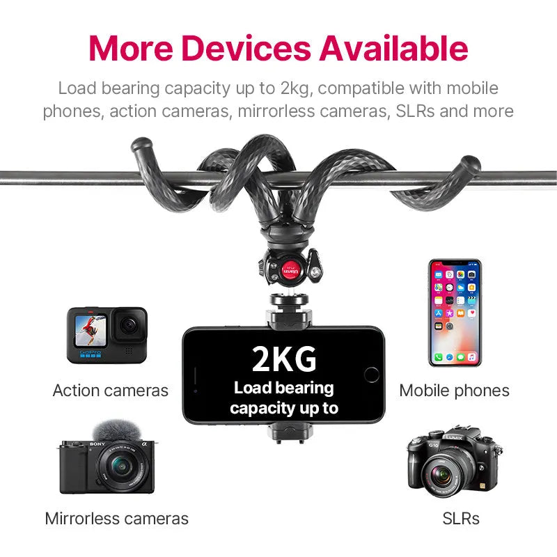 Black octopus leg mobile phone tripod with clip extended to 360mm length