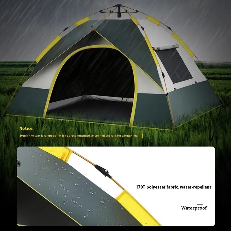 Dark green silver glue camping tent for 3-4 people with automatic quick-opening mechanism