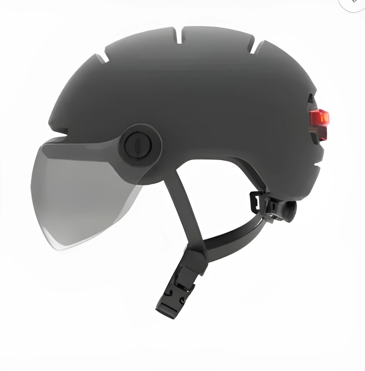 Cycling helmet with red LED brake light on the back, shown in M and L sizes.